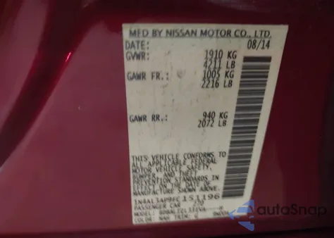 2015 Nissan Altima 2.5 Sv from USA, damaged, VIN 1N4AL3AP9FC151196